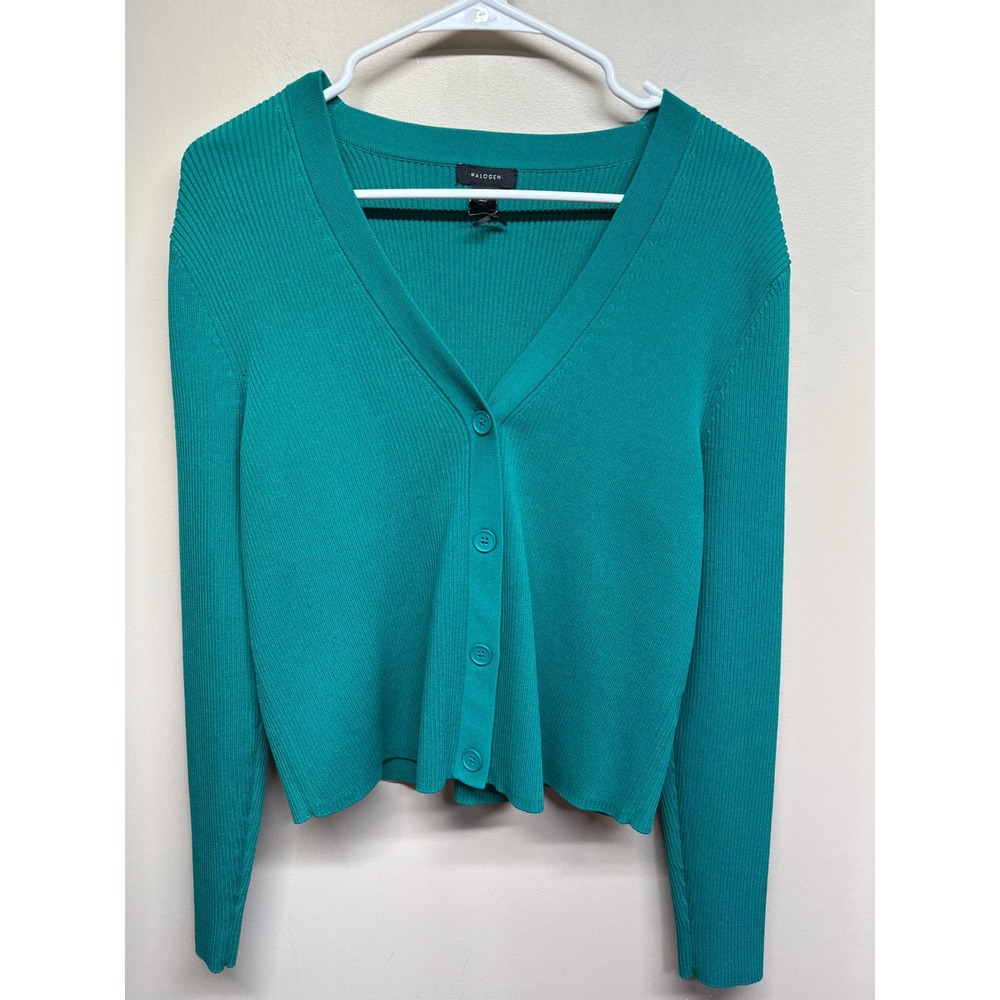 Halogen Teal Ribbed V Neck Button Front‎ Cardigan Sweater XL
